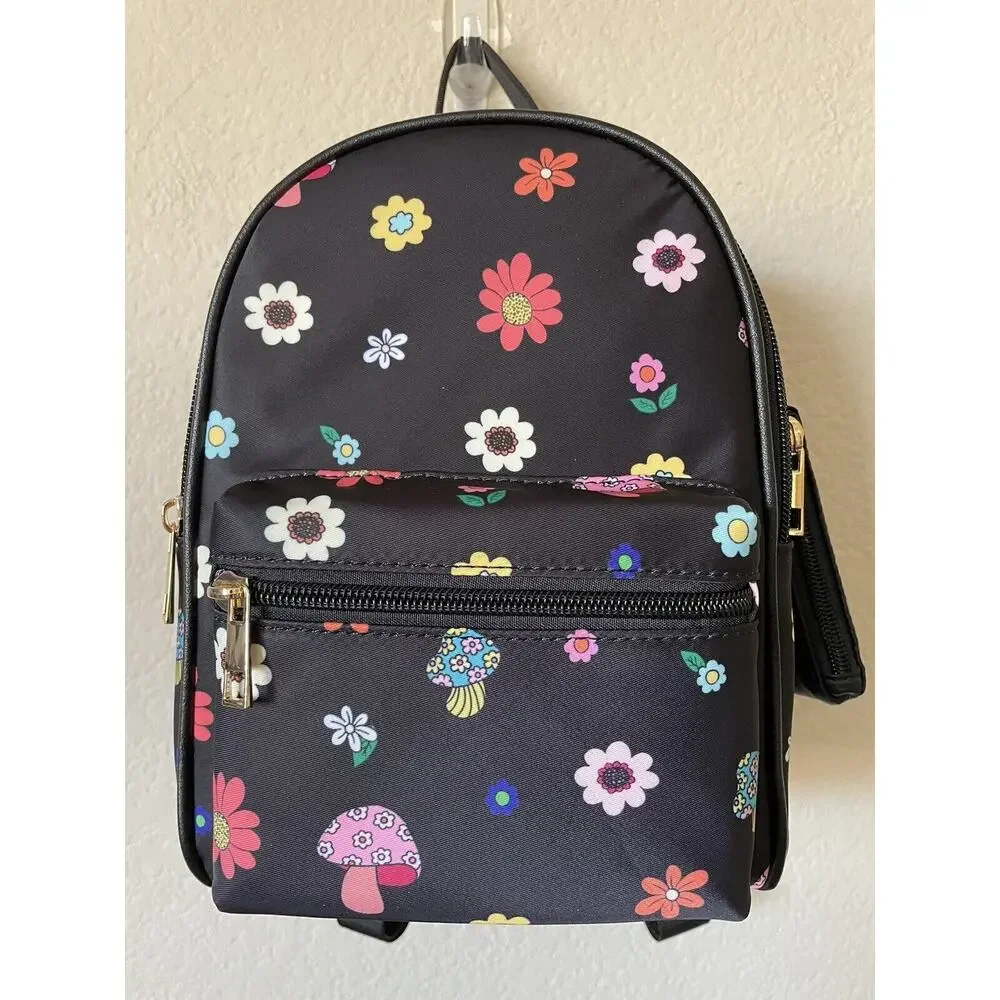 Floral Mushroom Adjustable Straps Rave Festival Pocket Nylon Mini Backpack Rave